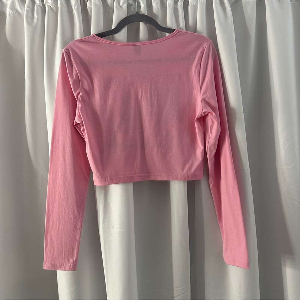SHEIN Pink Graphic Long Sleeve Crop Top - Picture 6 of 6